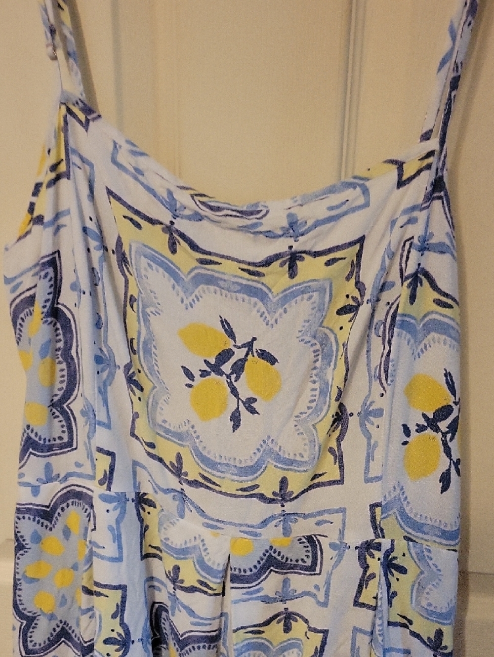 LOFT Light Blue and Yellow Tile-Print Spaghetti-Strap Maxi Dress - Picture 2 of 9